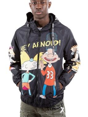 Members Only  X Nickelodeon Black Cartoon Graphic Windbreaker Jacket Size Large